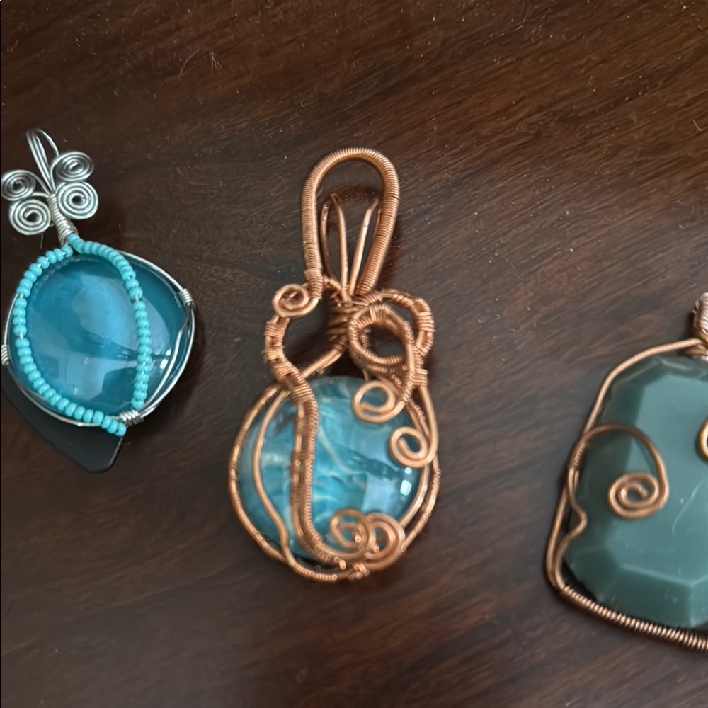 Blue and Brown Wire Wrapped Necklace with Turquoise Stones